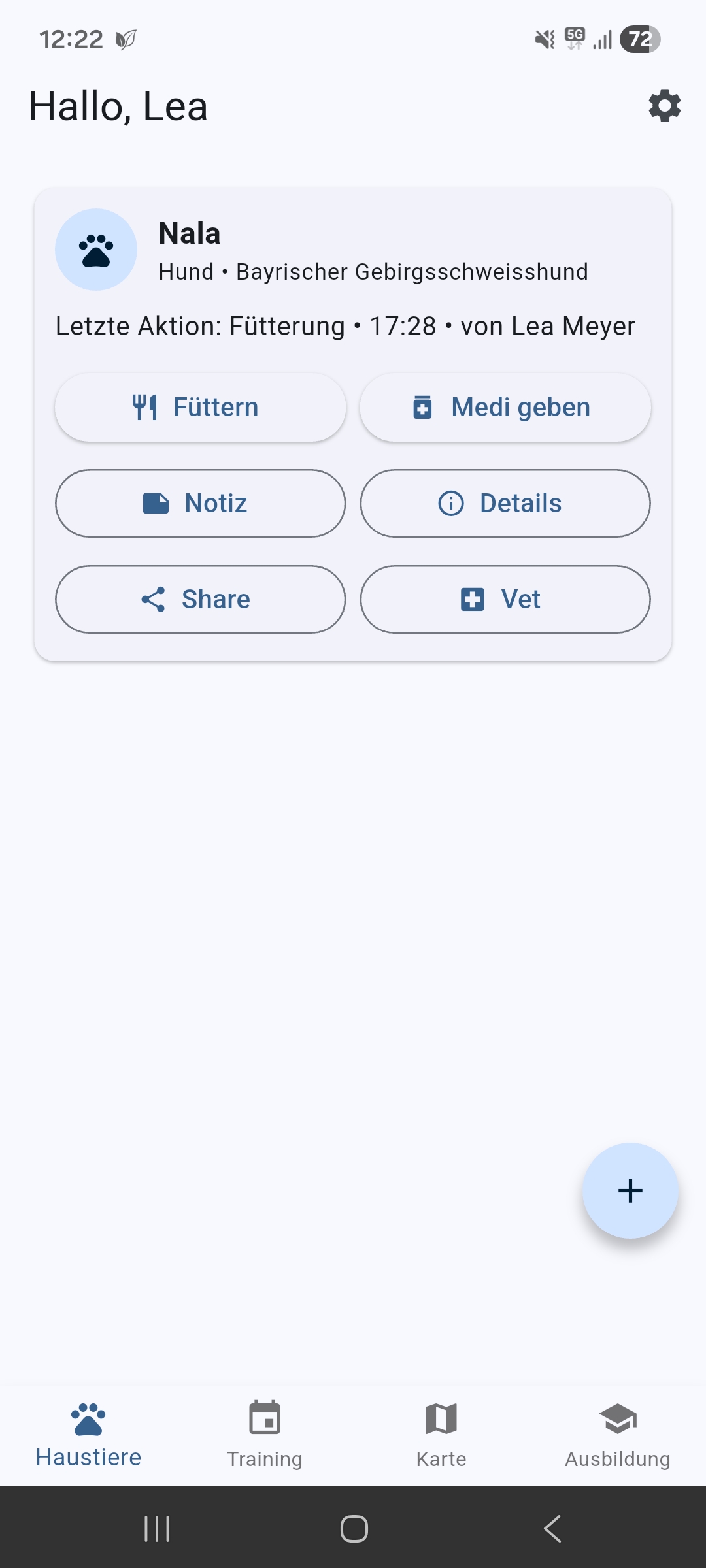 Startseite der Nuzzora App