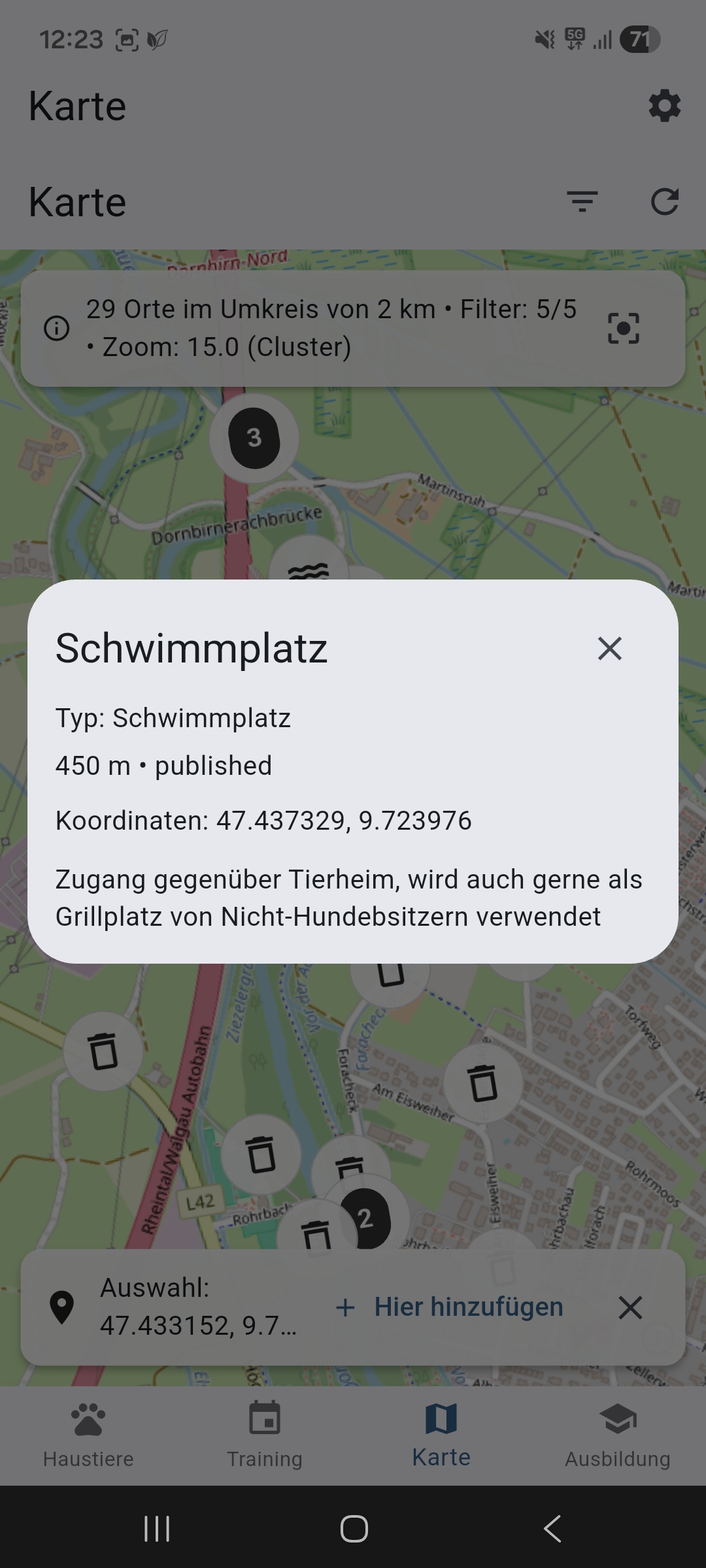 Kartenansicht der Nuzzora App