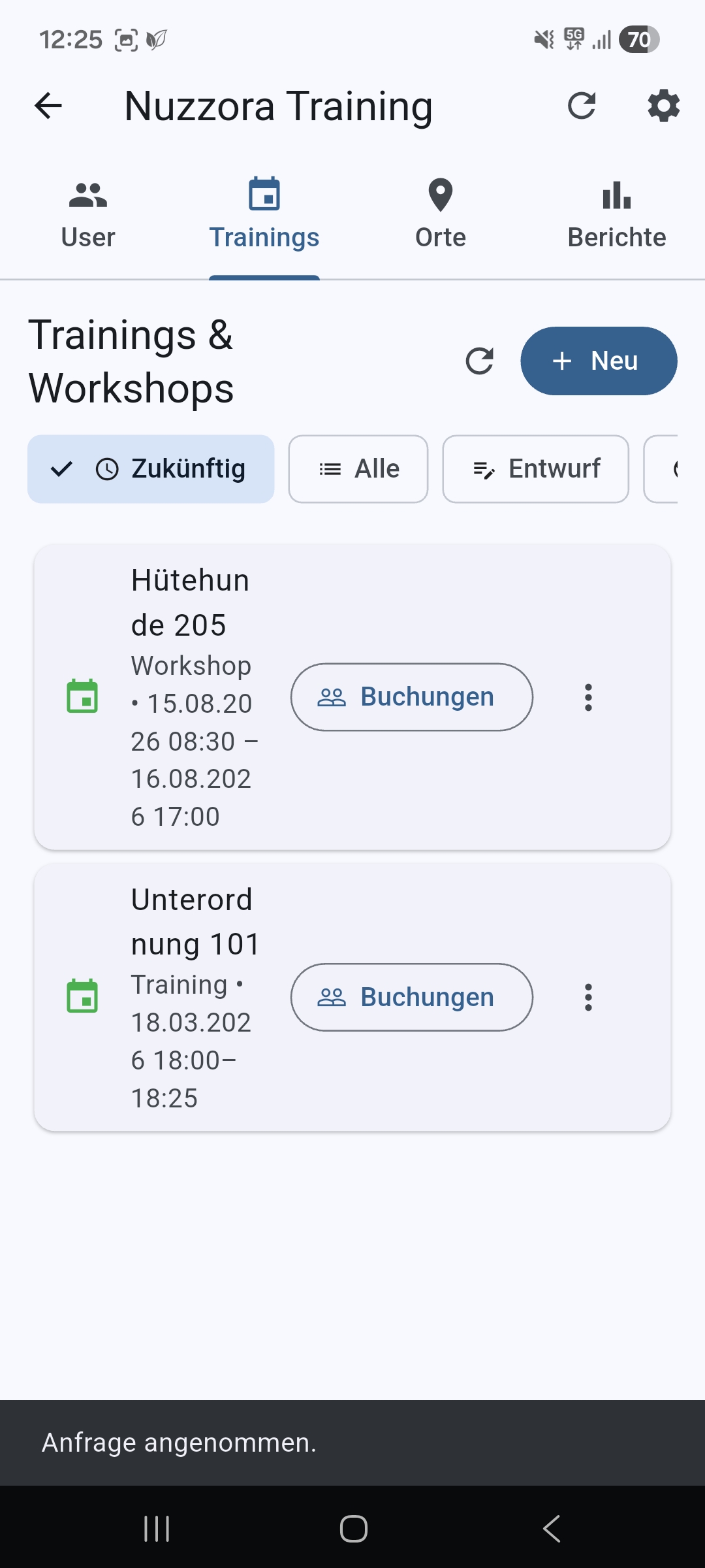 Trainingsbereich der Nuzzora App
